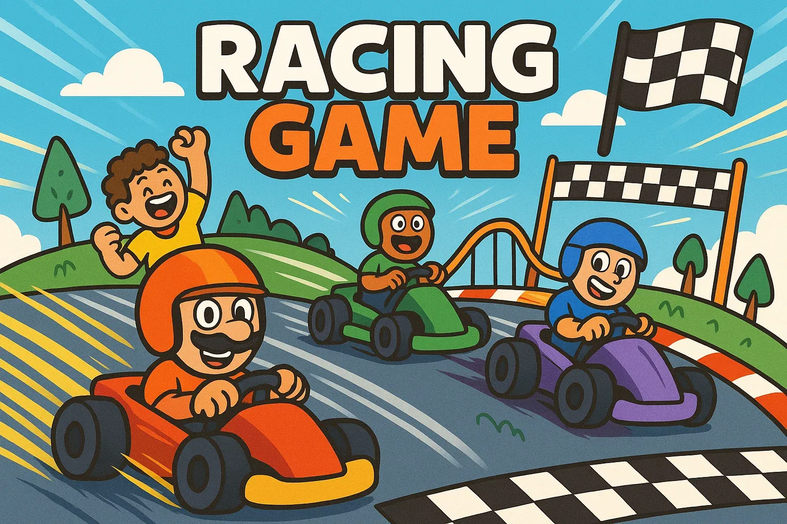A cartoon cover for a racing game.